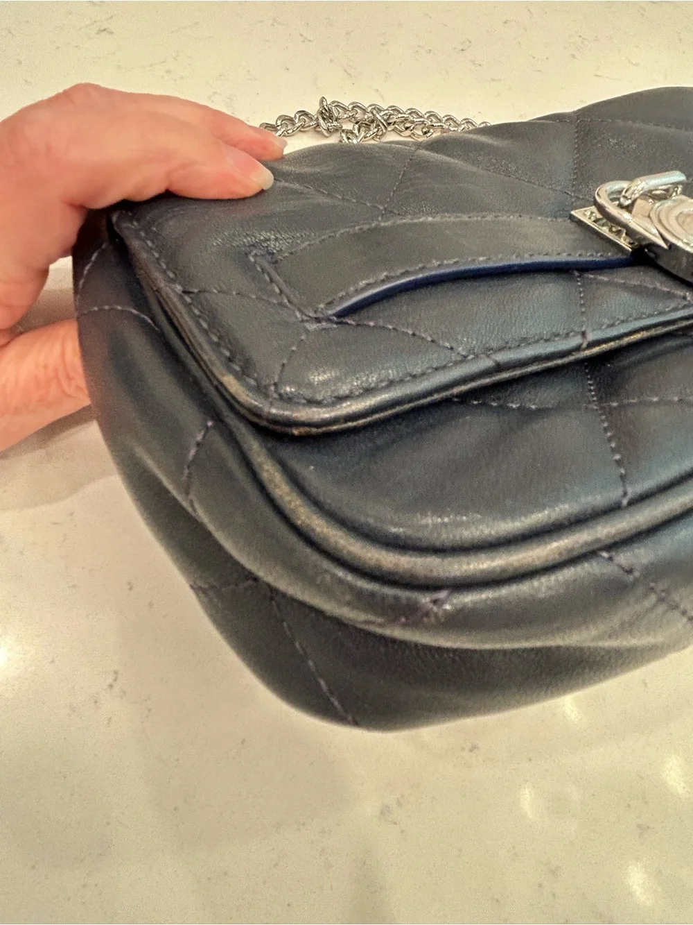 Michael Kors Black Quilted Shoulder Bag with Silver Chain